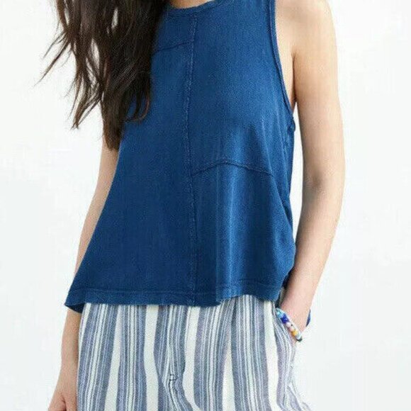 Anthroplogie Pilcro Twist-Back Tank Top Womens S Blue Relaxed Fit Patchwork NEW - Picture 2 of 16